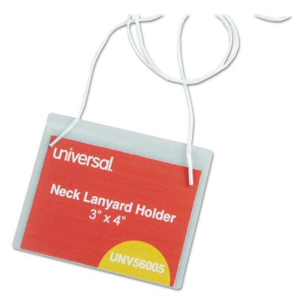 Universal Clear Badge Holders w/Neck Lanyards, 3 x 4, White Inserts, PK100 UNV56005